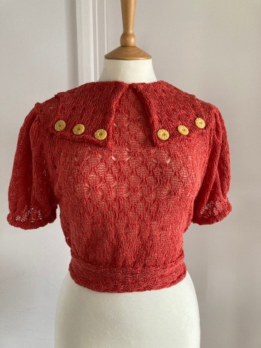 Mid-1930s inspired crochet knit fabric blouse